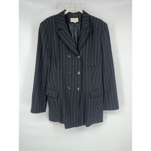 Vintage Henri Bendel Wool Blend Black Pinstripe Double Breast Suit Womens Size 8